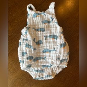 Angel Dear sunsuit, 0-3M, white with blue whales